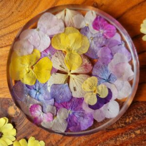 Hydrangea and pansy coaster